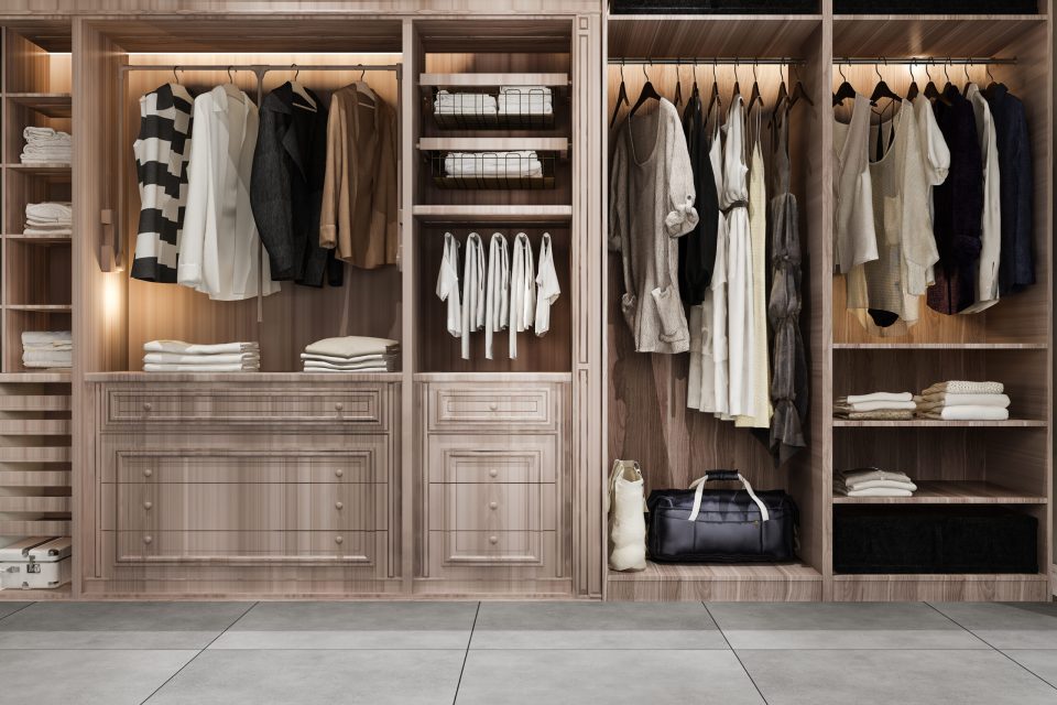 3d rendering minimal scandinavian wood walk in closet with wardrobe 3d rendering minimal scandinavian wood walk in closet with wardrobe